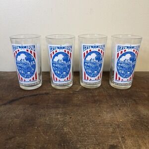 Set Of 4 Ohio Bicentennial Pepsi Cola Glasses Lake Erie Canal & Railroad EUC